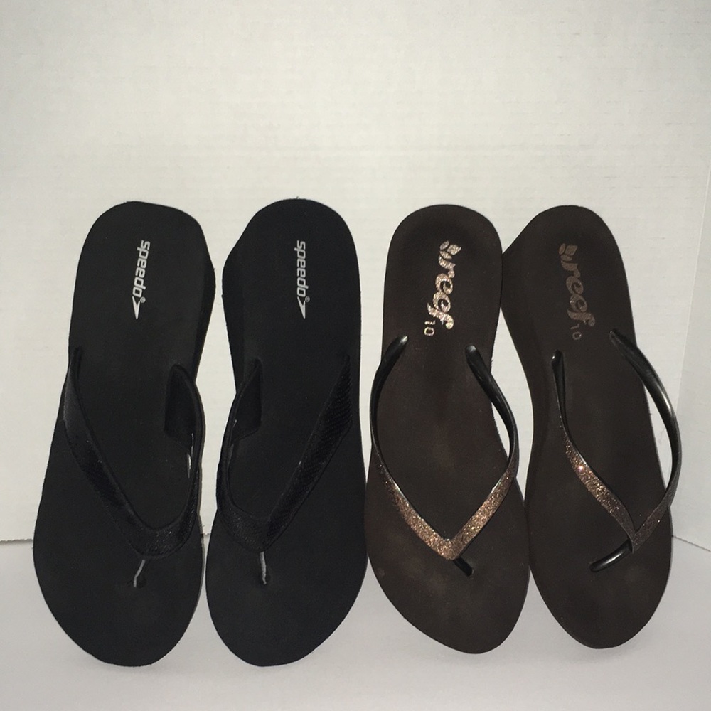 Lot. 2 Sandals Black speedo and brown reef size 10